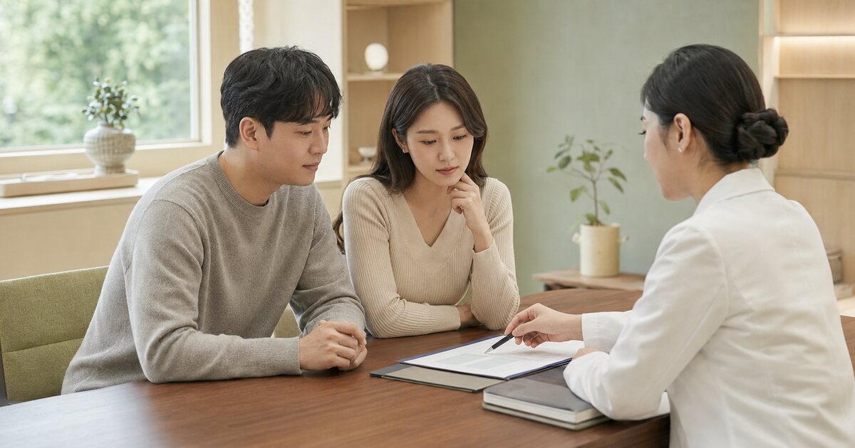 난임 지원 치료계획을 차분히 상담하는 부부