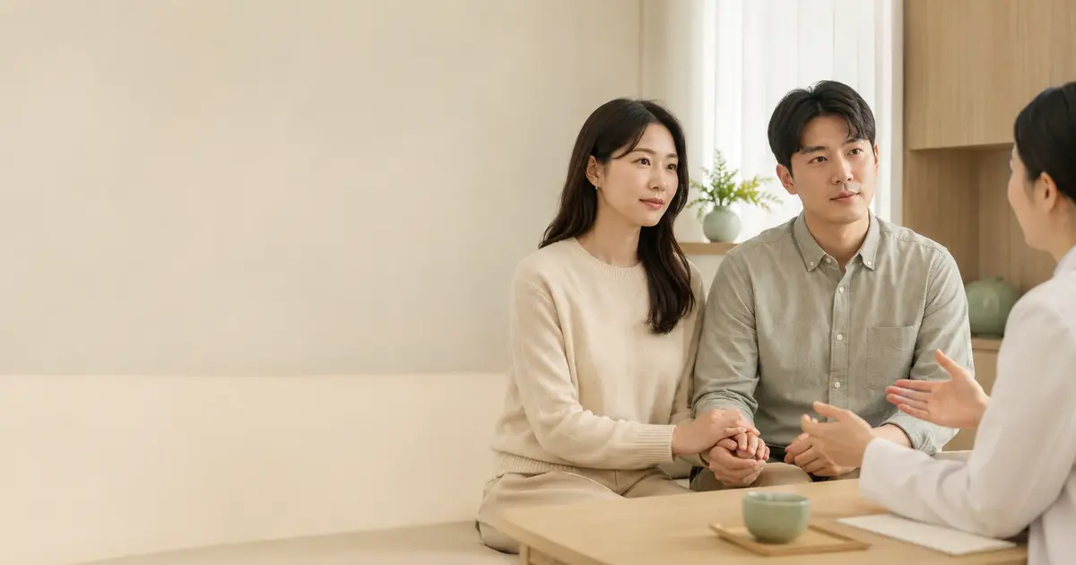 임신 준비 과정에서 건강 상담을 받는 부부