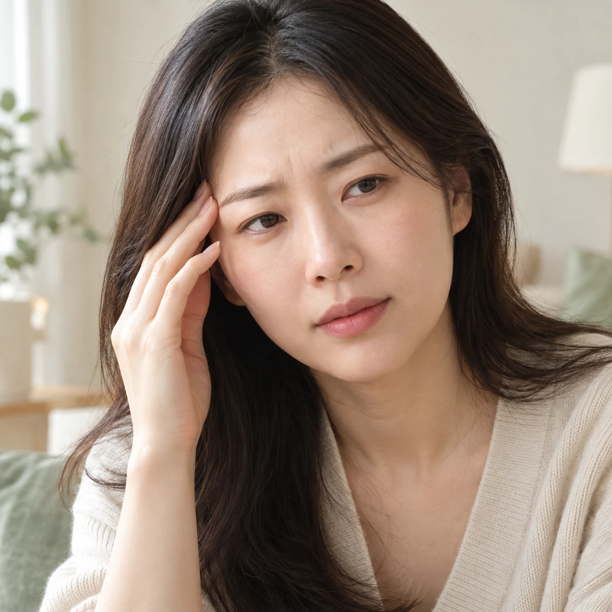 머리와 얼굴의 불편을 살피는 성인