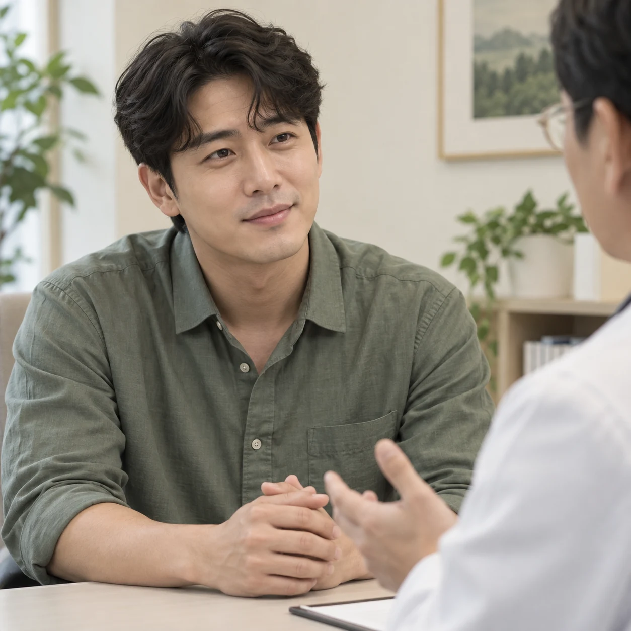 성인 남성이 의료진과 상담하는 장면