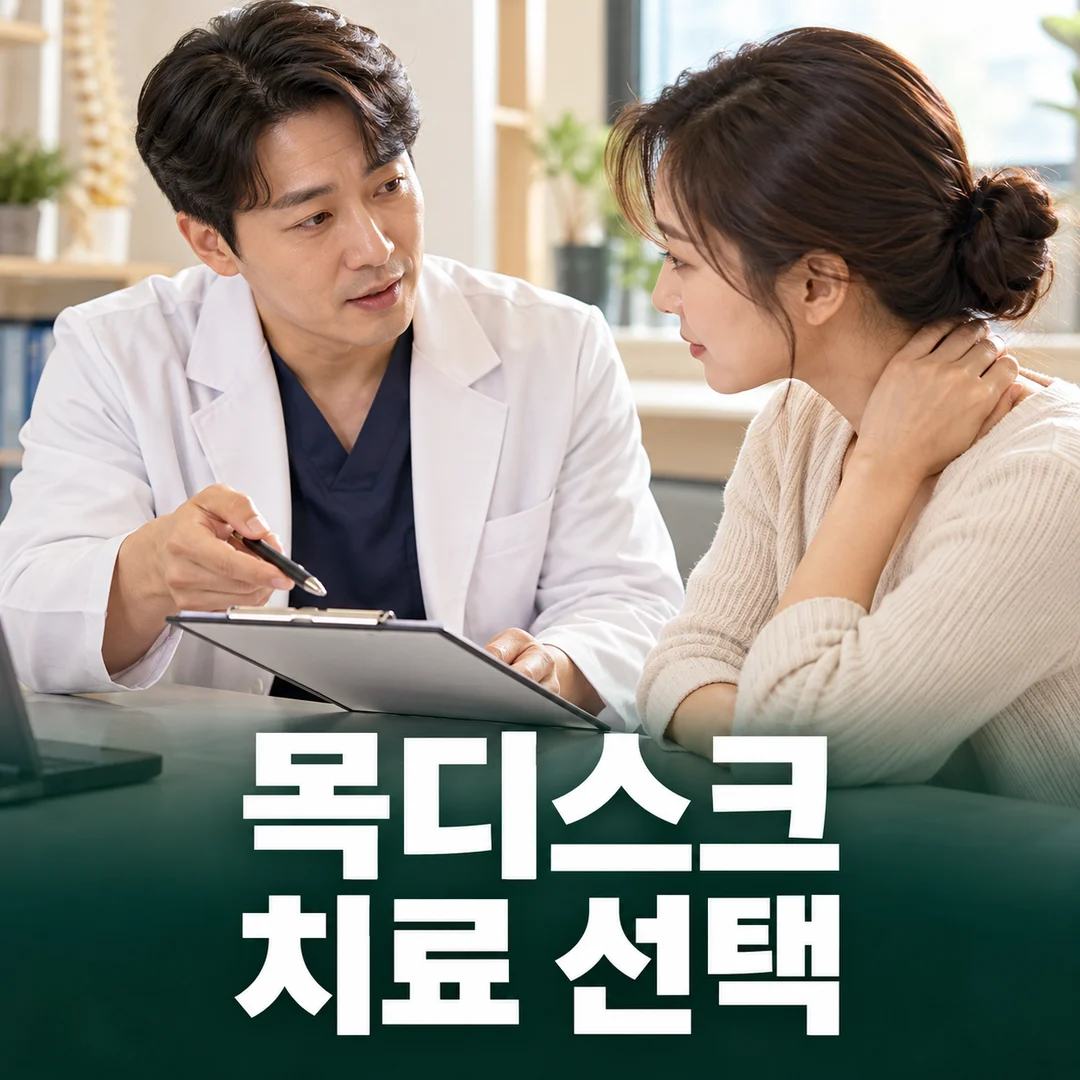 목·팔 불편의 치료 계획을 상담하는 두 사람