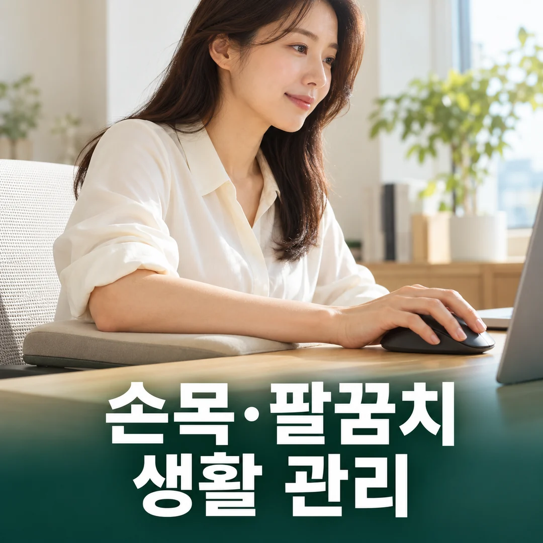 테니스엘보 생활 관리: 팔을 받치고 마우스를 사용하는 일상 동작